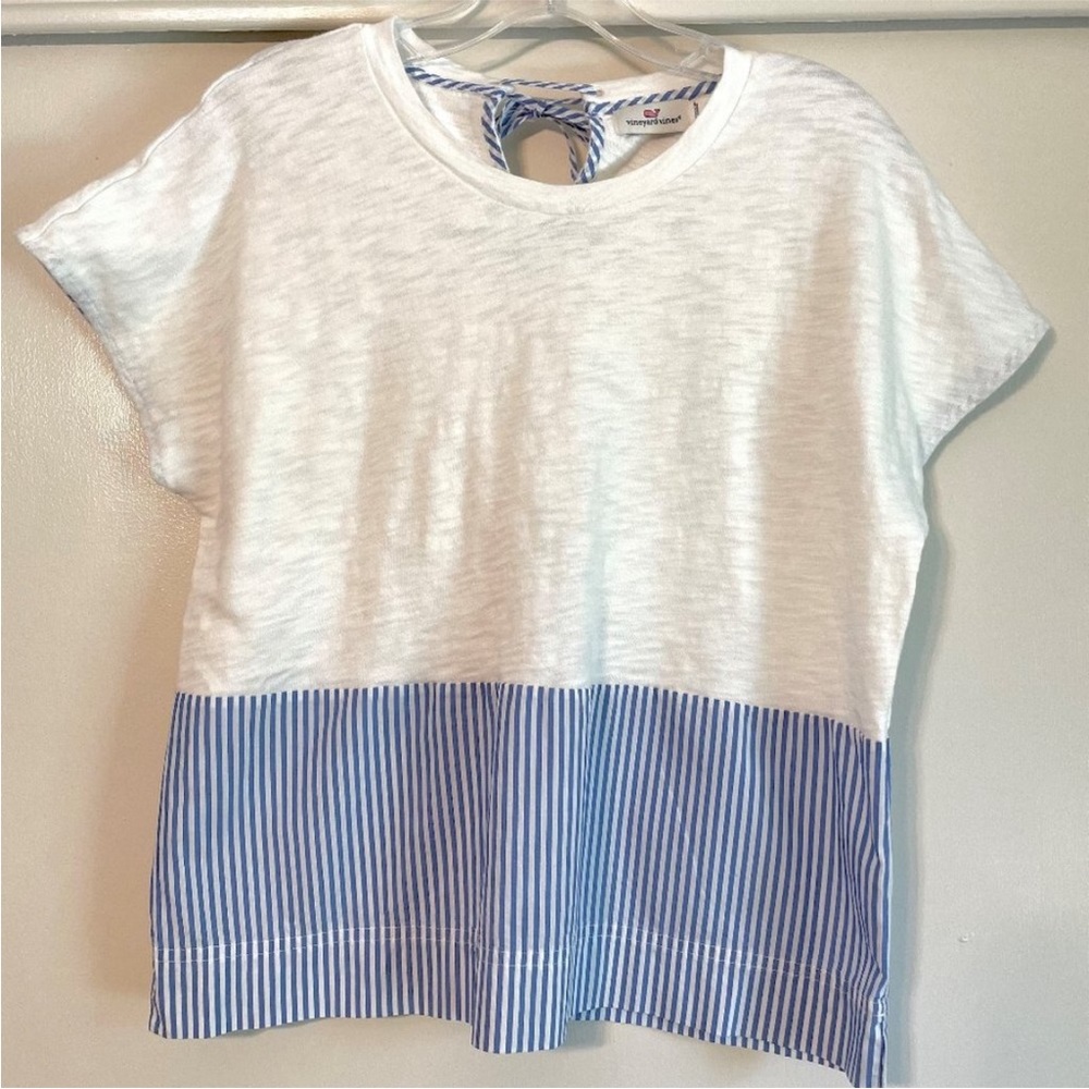 Vineyard Vines White Blouse with Blue Stripes